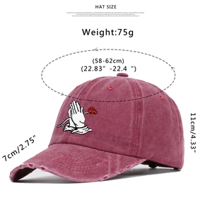 Detailed size specifications for washed vintage rose embroidered baseball cap with measurements