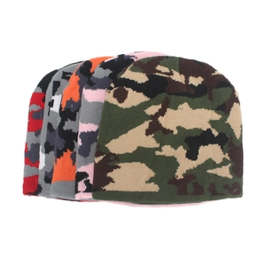 Unisex camouflage jacquard knitted beanie hats in five colors for winter warmth
