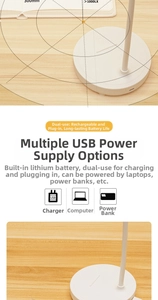 Detail showing USB charging port and battery specs for the modern white LED desk lamp