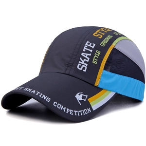 Outdoor quick-dry sun protection baseball cap with mesh panels in blue and yellow design
