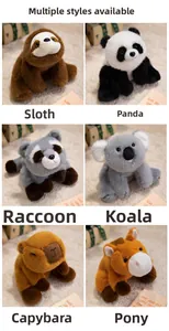 Collection of six soft plush animals including panda and koala in a warm gift setting