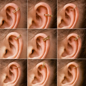9pcs set of gold U-shaped non-piercing ear cuffs with textured and geometric designs