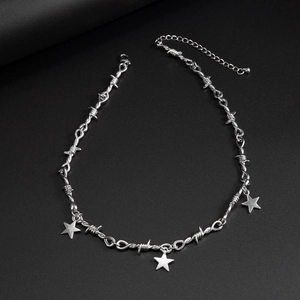 Men's hip-hop thorn chain necklace with three star pendants in vintage silver finish
