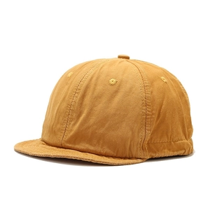 Vintage ginger yellow washed cotton short brim baseball cap with stitch detail
