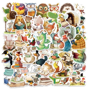 Cartoon Animal Reading Stickers Waterproof PVC Decorative Decals For Laptop Luggage Journaling Gift For Students Kids Assorted Designs