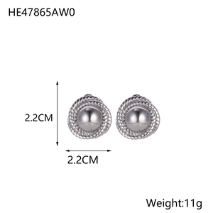 Detailed view of silver disc stud earrings with woven texture edge and 2.2cm size