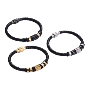 Bracciali minimalisti in pelle intrecciata con chiusure magnetiche in oro, argento e nero