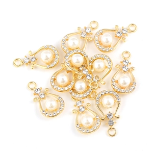Pendentif doré en forme de harpe avec perles et strass pour création de bijoux DIY
