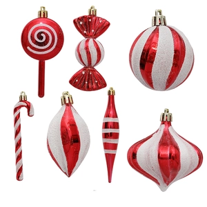 Set de adornos de árbol de Navidad con bastones de caramelo rojos y blancos