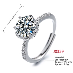 Detail showing 8mm zircon stone on silver-tone eco-friendly copper adjustable ring
