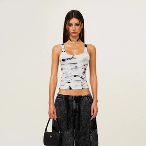 Women Tie Dye Tank Top Ribbed Cotton Slim Fit Drawstring Side Cropped Gothic Streetwear Sleeveless Vest