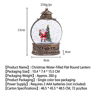 Lanterne de Noël à eau avec Père Noël et sapin, décoration festive de 13 cm de hauteur
