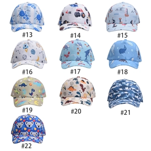 Detailed collection of children baseball caps featuring dinosaur and animal prints