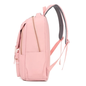 Pink waterproof student backpack featuring breathable mesh straps and a side water bottle pocket