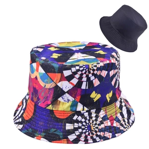 Graffiti print reversible bucket hat with colorful abstract pattern and black solid option