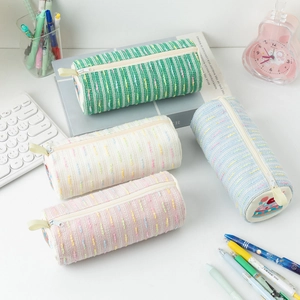 Cute strawberry cake pencil case with large capacity in four pastel woven colors