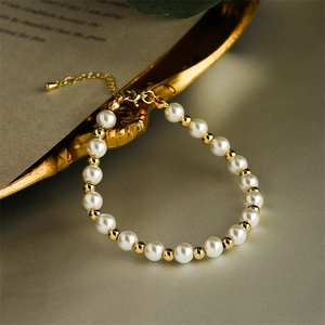 Elegant Copper Beaded Bracelet With Faux Artificial Pearls And Micro Set Zircon Adjustable Jewelry For Women Beach Summer Style