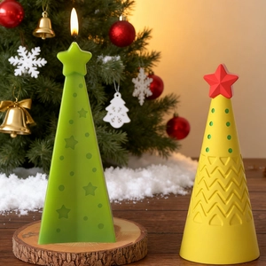 Christmas tree candle silicone mold set featuring star embossed textures and festive decor