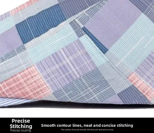 Detail of colorful checkered flat cap showing neat stitching and textile texture