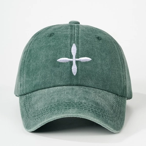 Berretto da baseball vintage in cotone lavato verde scuro con stella ricamata bianca