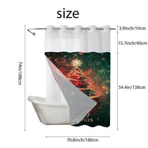 Double-layer Christmas shower curtain with hooks, waterproof tree design, 71x74 inches