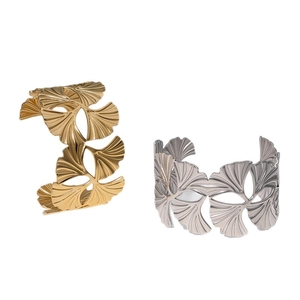 Adjustable ginkgo leaf open bracelets in gold and silver finish for women