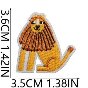 Detail of cartoon lion embroidery patch showing precise stitching and 3.5cm dimensions