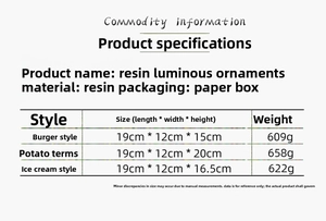 Detailed size and weight chart for the rotating resin Christmas glowing music box gift
