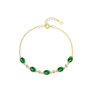 Elegant S925 sterling silver gold bracelet featuring green emerald-cut stones and tiny diamonds