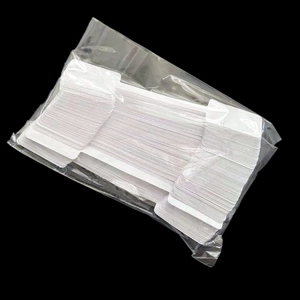Bulk pack of white rectangular adhesive jewelry price labels in clear plastic packaging