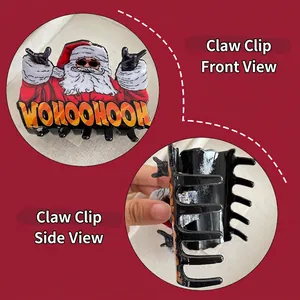 Cute Santa Claus hair claw clip with festive red and white holiday design for women