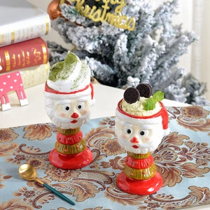 Santa Claus Ceramic Goblet Dessert Cup Ice Cream Bowl 3D Relief Design Holiday Party Creative Drinkware Gift Box Included