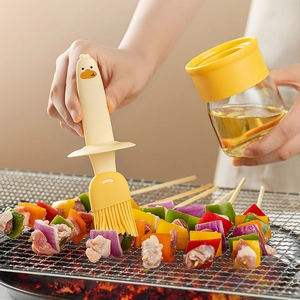 Duck-shaped silicone oil brush and glass bottle set for BBQ and kitchen cooking