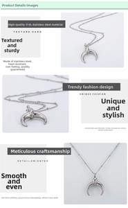 Detailed view of mirror polished 316L stainless steel moon pendant and bead chain