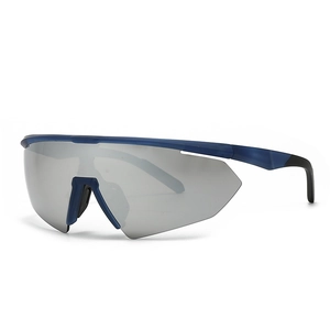 Classic pilot sport sunglasses with blue frame and silver mirror lenses for men