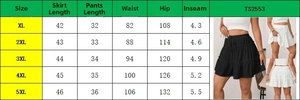 Size chart detail for tiered skirt showing measurements from XL to 5XL plus sizes