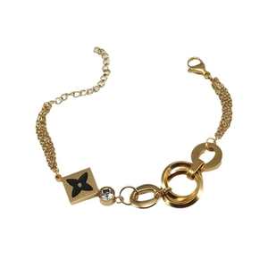 18K gold plated chain bracelet featuring black floral pendant and zircon crystals