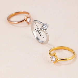 Three-color luxury zircon solitaire rings in gold, silver, and rose gold finishes