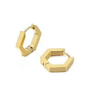 Polished gold geometric hexagonal hoop earrings with minimalist stainless steel design