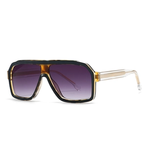 Vintage oversized square sunglasses with black amber frame and purple gradient lenses