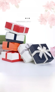 Square jewelry gift boxes with silk bow knots and textured finish in various colors