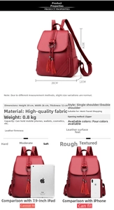 Dettagli e dimensioni dello zaino in ecopelle rossa con eleganti accenti di frange