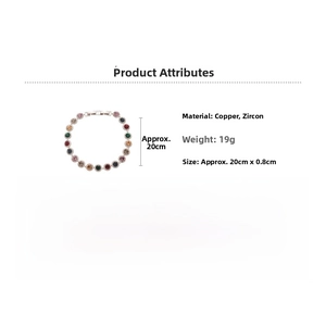 Détail du bracelet en cuivre et zircons colorés avec longueur 20cm et largeur 0,8cm