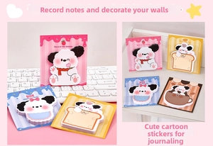 Close-up of cute cartoon dog-shaped sticky notes set for journaling and office tasks