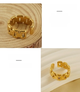 Detail of 18k gold plated stainless steel hollow chain ring with adjustable open band