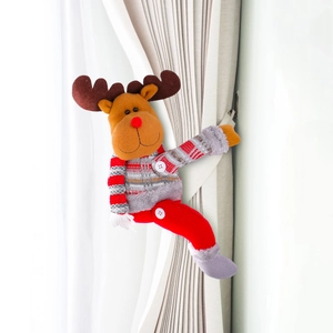 Cartoon reindeer Christmas curtain buckle with plush fabric on light window curtains