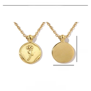 Detailed size specifications for a rose relief pendant made of stainless steel