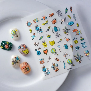 Autocollants 5D pour ongles avec oiseaux de jardin, fleurs et motifs tea time mignons