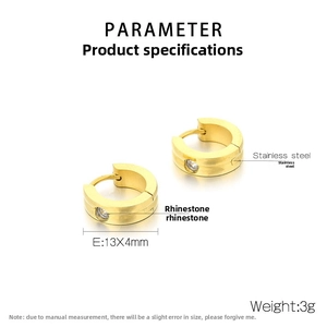 Macro shot of gold stainless steel hoop earring with rhinestone inlay and 13x4mm dimensions