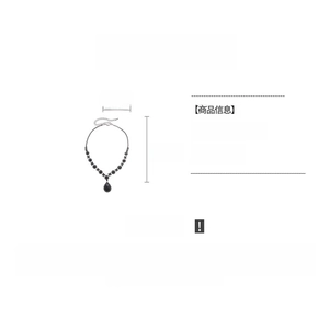 Detail specifications of black teardrop rhinestone necklace with measurements and weight